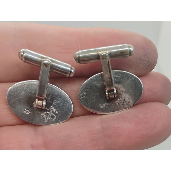 Vintage Brooks Brothers  Sterling Silver Green Enamel Whale Cufflinks - Picture 4 of 5